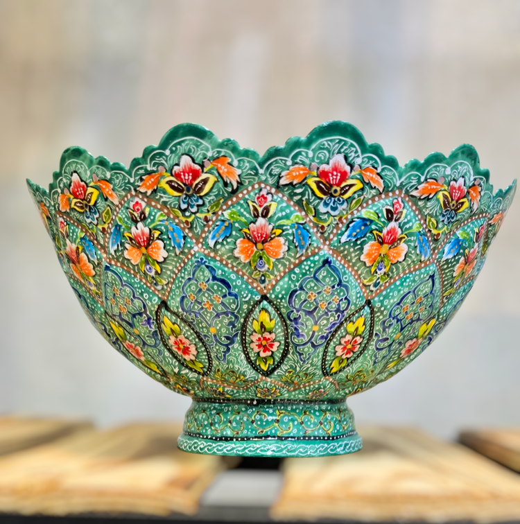 کاسه بشقاب زمردی میناکاری
