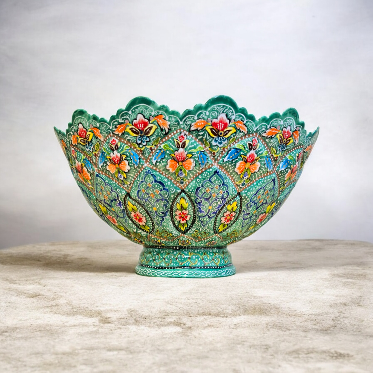 کاسه بشقاب زمردی میناکاری