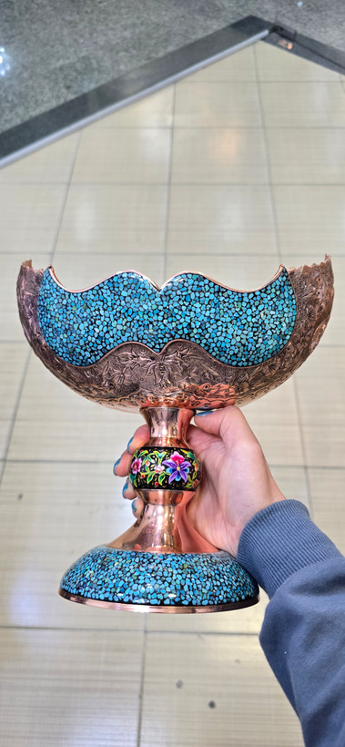 کشکول فیروزه کوبی قلم زنی سایز ۳