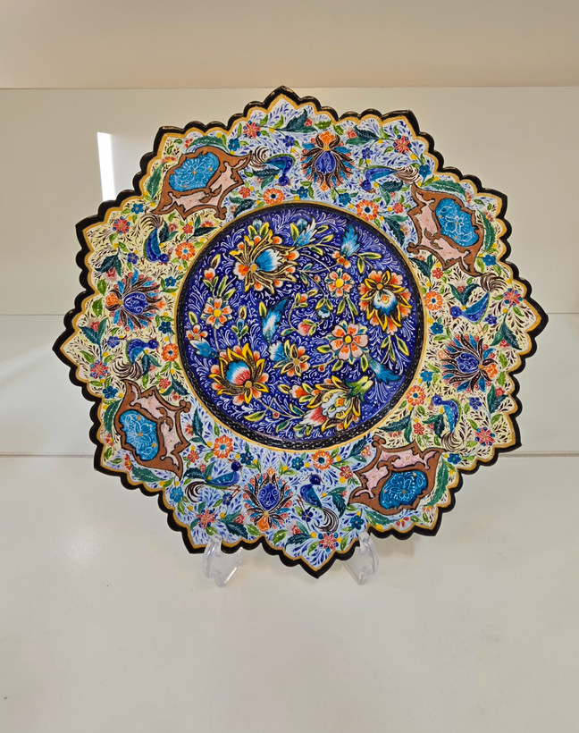 بشقاب گل ومرغ میناکاری