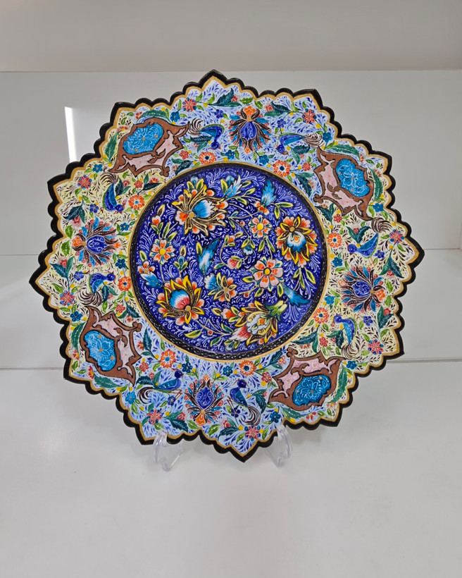 بشقاب گل ومرغ میناکاری