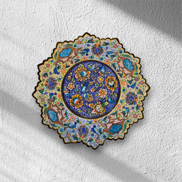 بشقاب گل ومرغ میناکاری